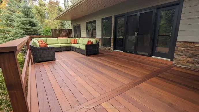 Warm hardwood deck and pergola overlooking a Caribbean terrace